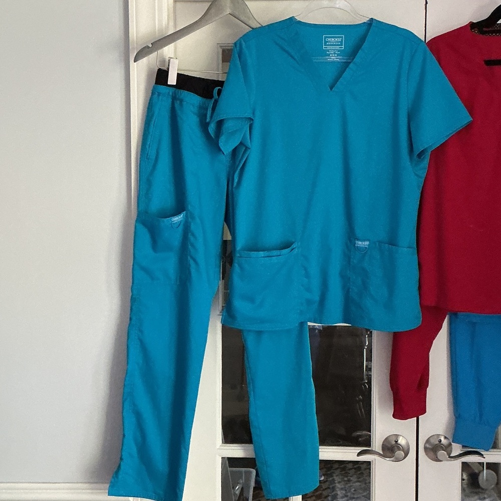 Cherokee Teal Medical Scrub Top and Pants Set